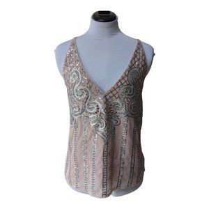 Express NWT Pink V-Neck Spaghetti Strap Silver Sequin Detail Open Back    Top M